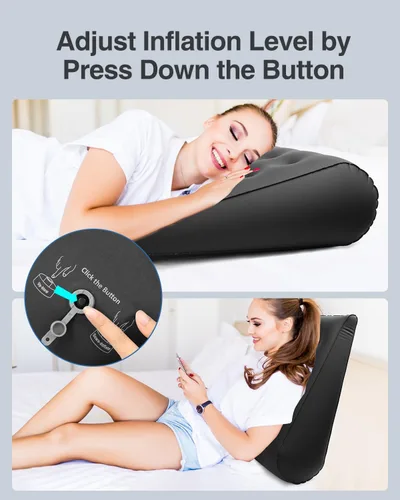 Vista 2 de Luxtude Almohada inflable de cuña para dormir, almohada de cuña de viaje para aliviar el dolor de espalda, soporte de elevación de pierna y rodilla
