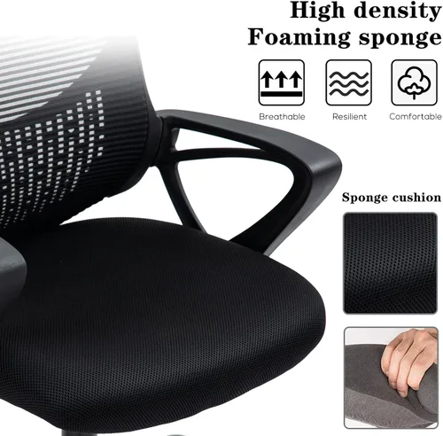 Vista 5 de Silla de oficina, silla de escritorio, silla de computadora ergonómica de malla con reposabrazos de soporte lumbar, silla de computadora giratoria