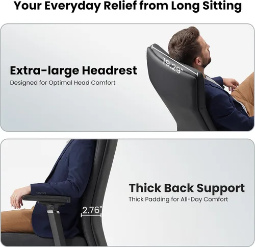 Vista 3 de EUREKA ERGONOMIC Eris - Silla de escritorio de cuero con respaldo alto, silla ejecutiva para computadora con reposabrazos ajustables 4D