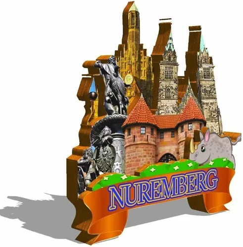 Vista 2 de Imán de Alemania Nuremberg para nevera de madera 3D, monumentos de viaje, coleccionables, recuerdos, decoración hecha a mano -219