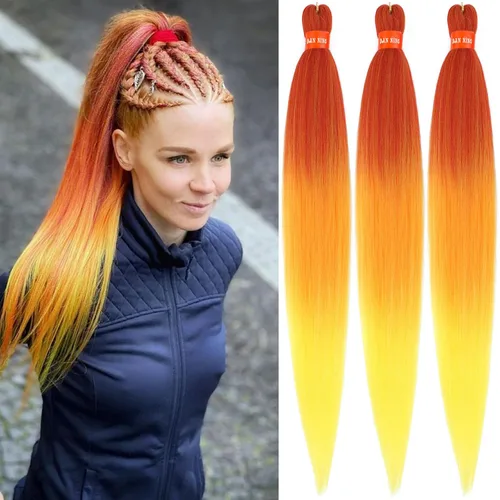 Vista 22 de Cabello trenzado preestirado ombré, extensiones de cabello trenzado sedoso, sin picazón, trenzas de cabello trenzado de ganchillo con textura Yaki