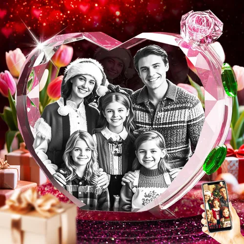 Vista 17 de 3D Crystal Photo with Red Crystal Rose, Personalized Mothers Day Gifts for Mom, Wife, Women, Her, Girlfriend, Couple, Customized Glass Photo