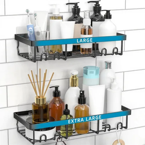 Vista 15 de Moforoco Estante organizador de estante para ducha, cesta autoadhesiva negra para estantes de baño, decoración interior de pared de casa de campo