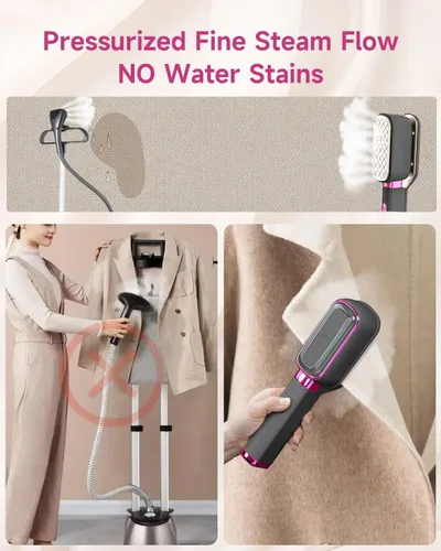 Vista 6 de J&J EASIER, FASTER Vaporizador de plancha de viaje 3 en 1 para ropa, 1000 W, calentamiento rápido de 20 segundos, rotación de 180°, abrazadera
