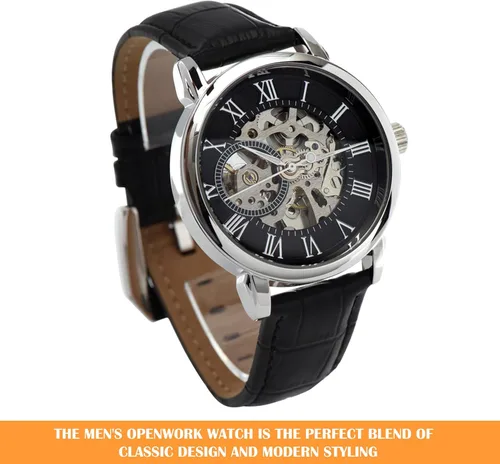 Vista 5 de Reloj calado para hombre con tarjeta de mensaje especial, reloj personalizado para papá, mi vida entera, reloj de esqueleto para hombre, reloj