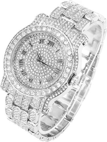 Vista 3 de Techno Pave Reloj de pulsera de metal con diamantes helados de 1.772 in