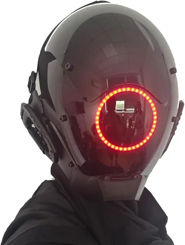 Vista 4 de KYEDAY Máscara punk cosplay para hombres, máscara de luz redonda LED para mujeres, cosplay, Halloween, fiesta, festival de música, accesorios