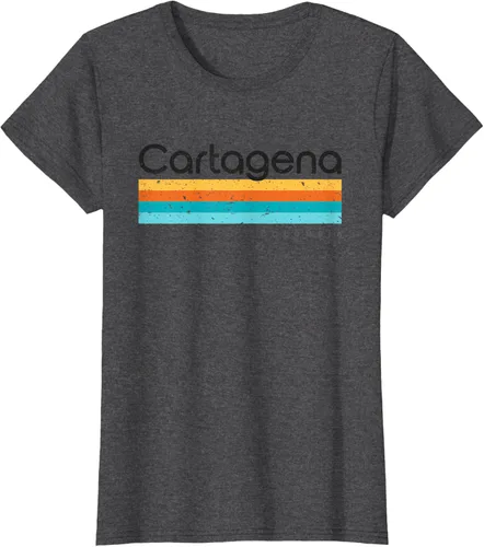Vista 5 de Camiseta vintage de Cartagena Colombia con diseño retro, Blanco, S