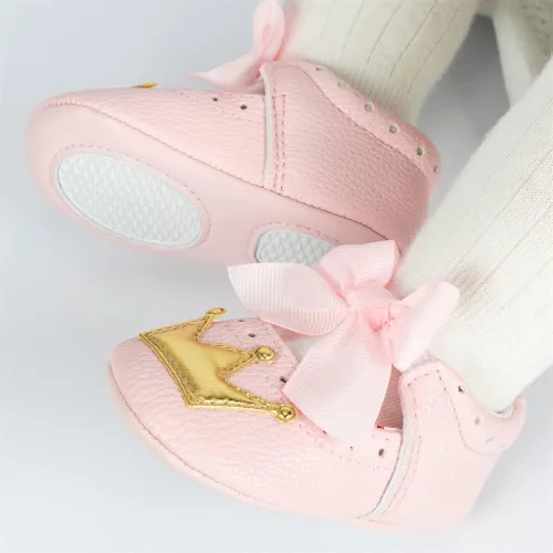 Vista 3 de Meckior - Zapatos para bebé con suela suave, diseño floral brillante de princesa estilo Mary Jane para bebé recién nacida, zapatos para vestido