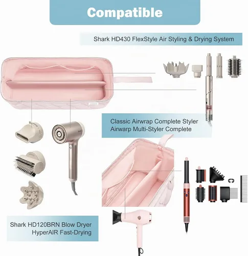 Vista 4 de Lexeeco Dyson Airwrap Travel Case for Shark Flex Style Fusion Hair Dryer Rosa