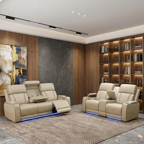 Vista 21 de Juegos de muebles de sala de estar, sofá modular reclinable eléctrico con luces LED, juego de sofá de cuero, sofá reclinable para sala de estar