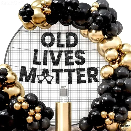 Vista 3 de KatchOn, Cartel Black Old Lives Matter – Brillantina, 10 pies Old Lives Matter Black para decoraciones de fiesta de jubilación para hombres Old