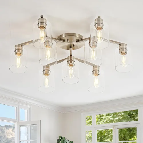 Vista 14 de Lámpara de techo semiempotrada de 1 luz, lámparas de techo de níquel cepillado, lámparas modernas para montaje en techo, luces de techo con pantalla