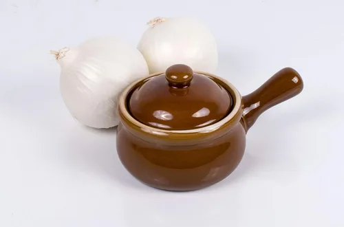 Vista 3 de HIC Kitchen Crocks de sopa de cebolla francesa con asas y tapas, cerámica de cerámica, marrón, 14 onzas, juego de 4