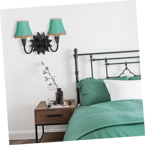 Vista 5 de Uonlytech Pantalla de lámpara de tela verde, con clip de arpillera, pantalla de lino para lámpara de mesa, lámpara de pared, sala de estar