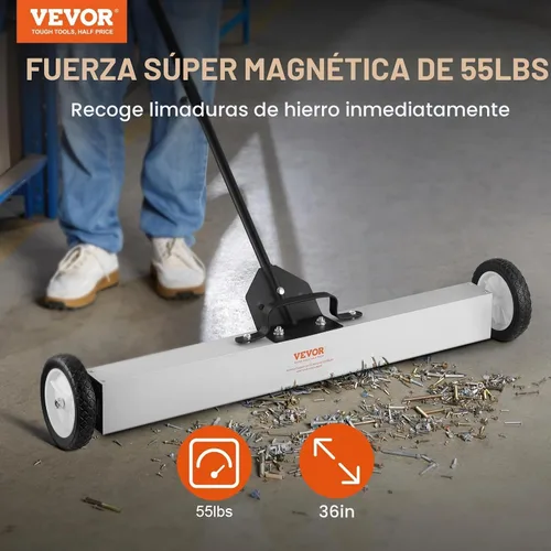 Vista 2 de VEVOR Barridor Magnético Rodante de 55 Libras con Ruedas, Barridor Magnético de Césped de 36 Pulgadas con Mango Telescópico, Barridor Magnético