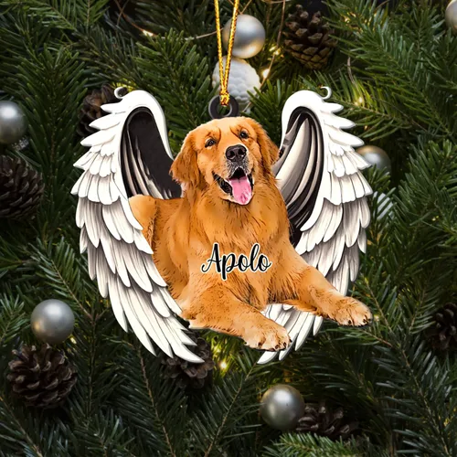 Vista 5 de GODMERCH Adorno personalizado de Golden Retriever con alas angulares, adorno conmemorativo de Navidad para perros, adorno de ángel de perro, año