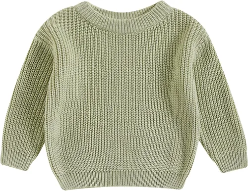 Vista 25 de Karwuiio Suéter de punto para bebé, niña, niño, cuello redondo, manga larga, sudadera para otoño e invierno A-gris