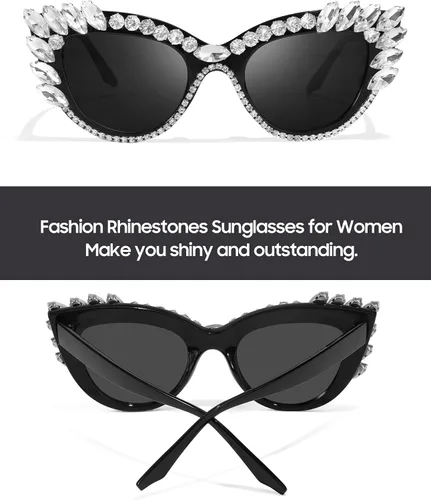 Vista 3 de IGnaef Lentes de sol con diamantes de imitación para mujer, con marco de joyas, accesorio de fiesta de disfraces