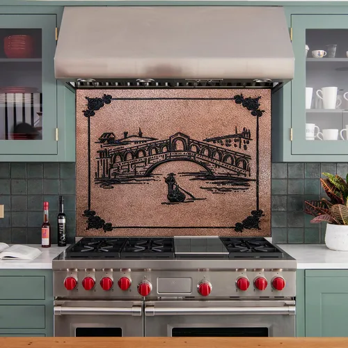 Vista 5 de Kitchen Backsplash, Italian Gondola Landscape Copper Backsplash, Custom Copper Backsplash Panel, Handmade Copper Backsplash Tile, Indoor Outdoor