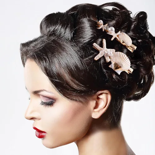 Vista 5 de PAGOW 5 pinzas para el pelo de estrella de mar, pinzas para el cabello de cristal, soporte para cola de caballo de estrella de mar, accesorios