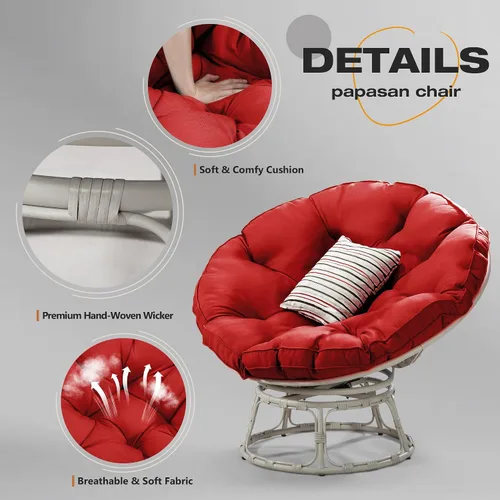 Vista 6 de Papasan Silla con cojín y base giratoria de 360°, silla Papasan Lounge Chair con cojín y marco resistente, silla grande con platillo, silla