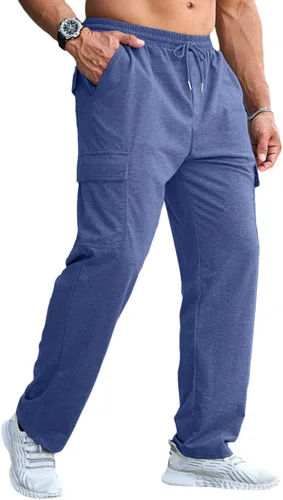 Vista 4 de CTU Pantalones deportivos holgados de moda para hombre, ligeros, para entrenamiento, pantalones deportivos con parte inferior abierta con bolsillos