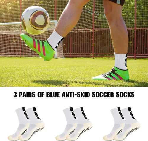 Vista 2 de Calcetines de agarre de fútbol antideslizantes, calcetines de fútbol antideslizantes para fútbol, baloncesto, deportes, 3 pares, talla única