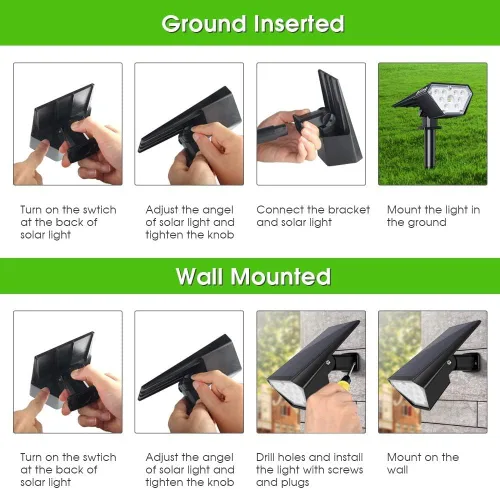 Vista 8 de Biling Focos solares para exteriores, luces solares 2 en 1 para paisaje, 12 bombillas LED, alimentadas por energía solar, IP67, impermeable Blanco