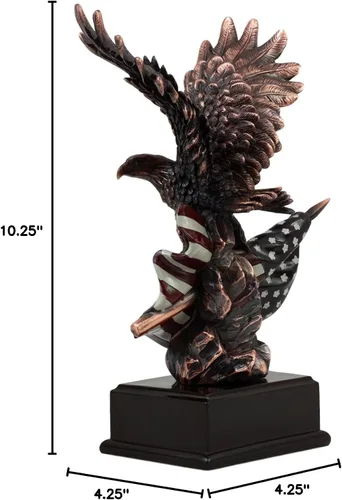 Vista 9 de Gifts & Decor Ebros Wings of Glory - Figura patriótica de águila calva que se aferra a la bandera estadounidense, bronce galvanizado, con base