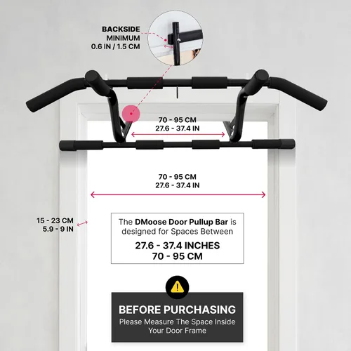 Vista 6 de DMoose Fitness Barra de dominadas para puerta – Capacidad de hasta 250 libras, sin atornillar ni deslizarse, dominada colgante y barra de barbilla