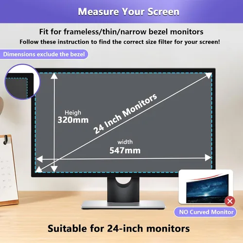 Vista 9 de Pantalla magnética de privacidad de 24 pulgadas para monitor con relación de aspecto 16:9, pantalla de privacidad extraíble para monitor