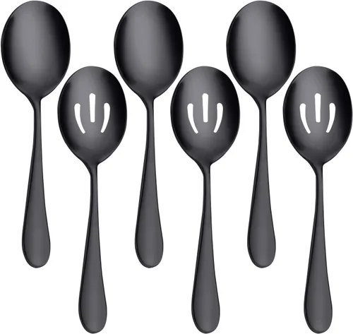 Vista 11 de AOOSY Juego de cucharas de servir de acero inoxidable mate negro de 8.7 pulgadas, cucharas de servir x 1, cucharas ranuradas x 1 Utilidades