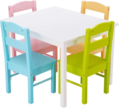 Vista 12 de Costzon Juego de Mesa y Sillas para Niños, Mesa de Actividades de Madera de 5 Piezas y Sillas para Artes, Manualidades, Tareas, Hora de Merienda
