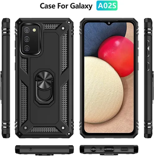 Vista 2 de Funda para Galaxy A02S con protector de pantalla HD, [grado militar] anillo de montaje en coche, soporte híbrido de policarbonato duro, TPU suave, a