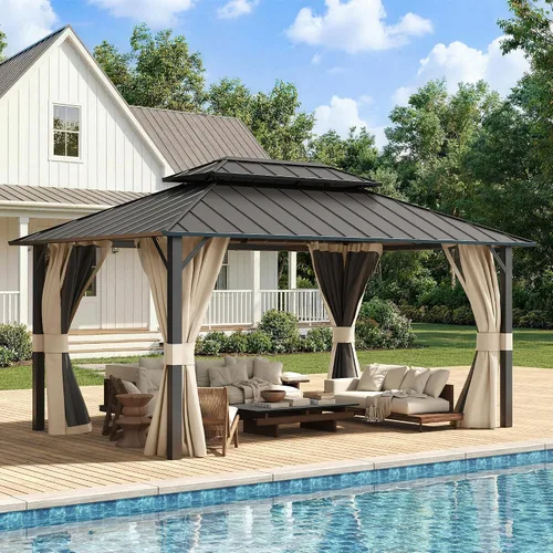 Vista 15 de UDPATIO Gazebo de techo rígido de 10 x 10 pies, para exteriores, resistente Gris