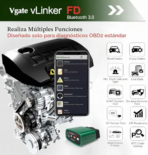Vista 5 de Vgate vLinker FD OBD2 Lector de códigos Bluetooth para coche, escáner de diagnóstico OBD2 para Android y Windows