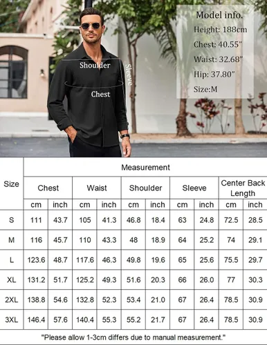 Vista 6 de COOFANDY Camisas de manga larga sin arrugas para hombre, camisas casuales con botones