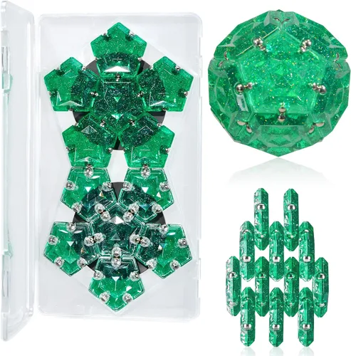 Vista 7 de LAFFTRAK - Esfera magnética antiestrés con imanes, juguetes sensoriales - Verde brillante cristalino; juego de 12 piezas - Creatividad más allá
