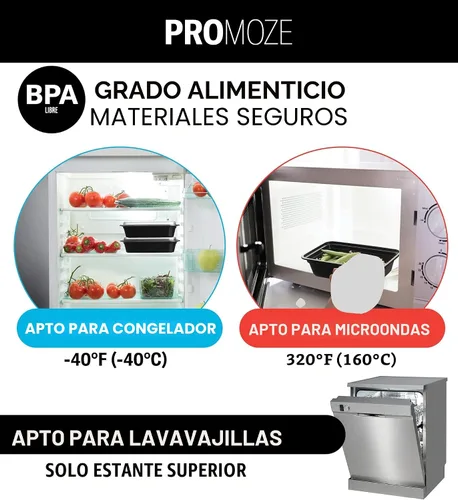 Vista 5 de Paquete de 50 recipientes reutilizables para preparación de comidas, aptos para microondas, recipientes de almacenamiento de alimentos con tapas, 28