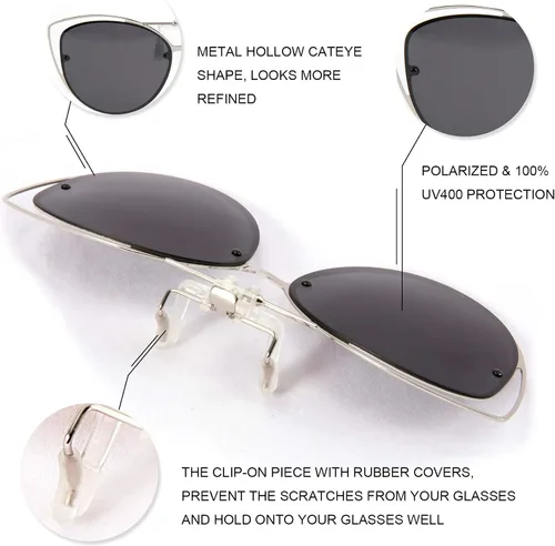 Vista 5 de FEISEDY Gafas de sol polarizadas ojo de gato clip en gafas de sol con función Flip up para gafas graduadas B2670