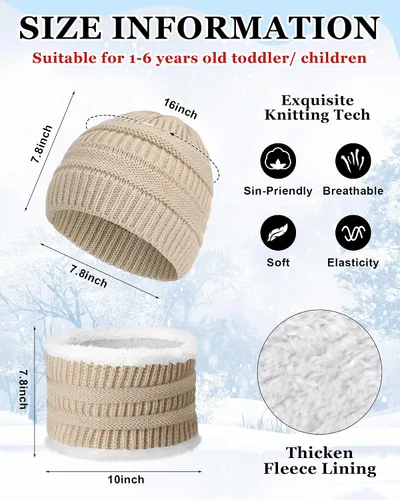 Vista 2 de Geyoga Gorro de invierno para niños y niñas, gorro de punto suave y cálido, 4 bufandas