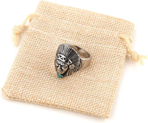 Vista 7 de HZMAN Anillo de cabeza de jefe indio para hombres y niños, de acero inoxidable, vintage, nativo americano, tribal, líder, guerrero, cazador