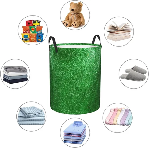 Vista 6 de Cesta de lavandería grande,Cesta de lavandería plegable con asas,Para ropa en el dormitorio familiar,Brillo de lentejuelas verdes