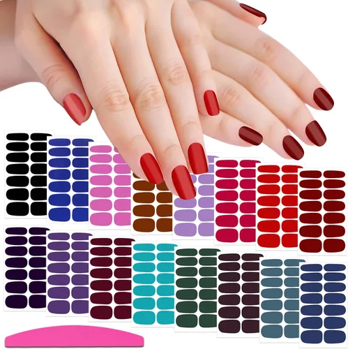 Vista 12 de 224 piezas de 16 hojas de color sólido y mate, autoadhesivas, tiras de esmalte de uñas para mujeres, calcomanías de arte de uñas, accesorios de uñas