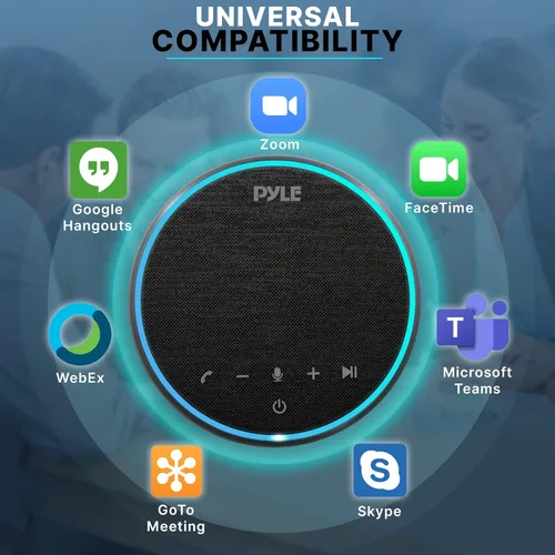 Vista 6 de Pyle Altavoz portátil para conferencias, teléfono inalámbrico multifuncional con altavoz BT con USB C y cable auxiliar, cobertura de micrófono
