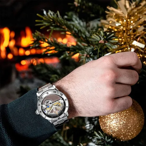 Vista 2 de Gute Relojes para hombre, mecánico automático automático, impermeable, transparente, transparente, transparente, steampunk, números romanos, caja