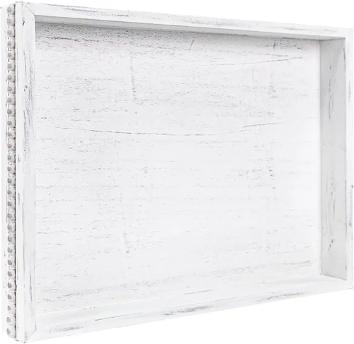 Vista 12 de MAONAME Bandeja de Madera para Servir, Bandeja de Madera Estilo Granja con Cuentas, Bandeja Octogonal para Servir Blanca Lavada, Bandeja de Mesa