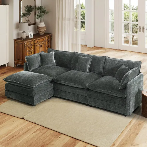 Vista 37 de Sofá seccional modular convertible de 76.7", sofás de dos plazas de chenilla con asiento profundo y cojines tipo loveseat para sala de estar, Beige