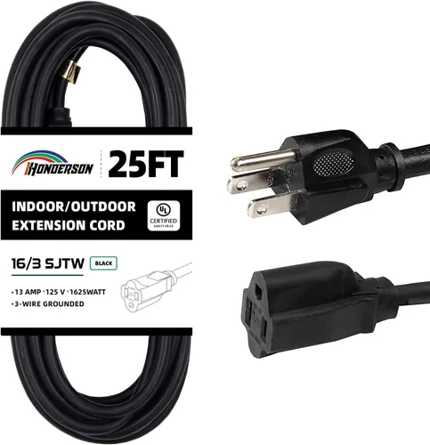 Vista 16 de Cable de Extensión HONDERSON, Certificación UL, Calibre 16, 1 Pie de Largo, Color Negro, 3 Puntas, Resistente, 16/3 SJTW, 13A, Cable de Energía